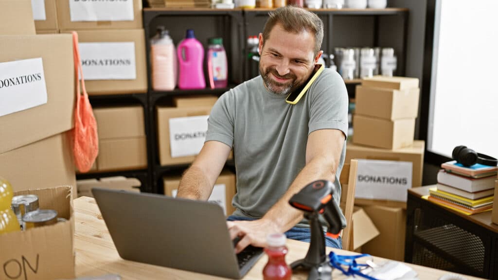 non-profit employee with laptop